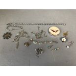 Collection of costume jewellery to include Swarovski & white metal compact