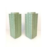 Pair of Chinese Celadon glazed vases with ribbed exterior 30cm