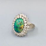 Platinum & opal diamond dress ring size N 1/2