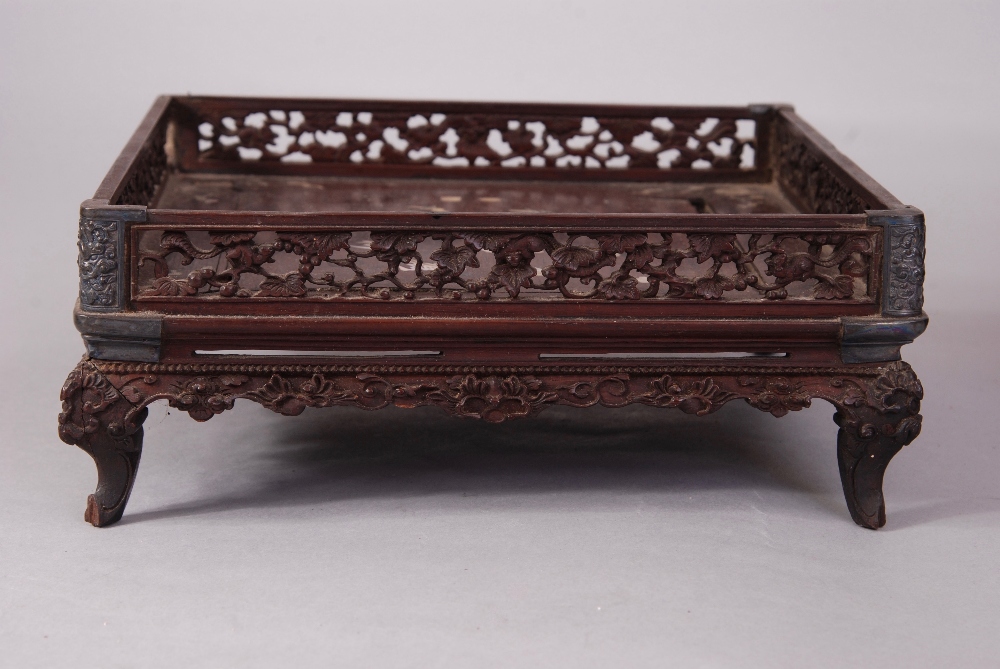 Chinese marble-inset hardwood square tray; together with a mother-of-pearl inlaid hardwood square - Image 4 of 4