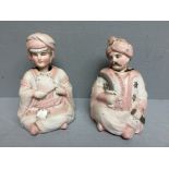 Pair of C19th Turkish style nodding head figures. Matt pastel colours with high glaze (possibly)