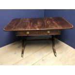 George IV rosewood banded sofa table with 2 drawers & drop leaves