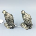 Pair of unusual silver plated condiments in the form of birds of prey 6cm H
