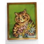 LOUIS WAIN 1860-1939, “Cat with Flowers”, 26.5 x 21 cm Provenance Local Vendor, inherited from