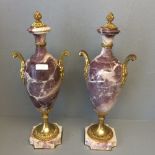 Pair of violet marble cassolettes with chased mounts 47 cm