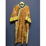C19th Chinese court robe with duck egg blue lining. The silk robe decorated with flowers, birds, &