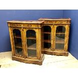 Pair of early C20th Continental walnut cross banded & inlaid ormolu mounted bombe fronted cabinet,