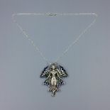 Silver Art Nouveau style Plique A Jour brooch/pendant necklace