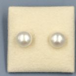 Pair of cultured pearl stud earrings on silver posts