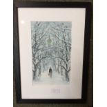 C20th Russian Gouache winter scene with figure in woodland indistinctly signed lower right 24 x 14