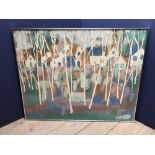 STEPHEN KAYN modern oil on canvas 'Village Scene' signed lower left 120 x 150 cm in aluminium frame