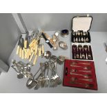 Qty of silver plated flatware, other plate & silver, together with 4 watches (Longines,Seiko etc)