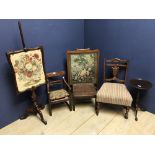 Firescreen, Georgian style childs chair with tapestry seat & a tripod wine table, upholstered