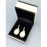 Pair of 18ct white gold diamond & freshwater pearl drop earrings