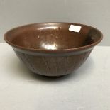 Brown glazed bowl (21.4 cm) thought to be by David Leach, LD is stamped on the base together with