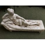 C19th White alabaster figure of a reclining partially nude Paulina Borghese posing as Venus (with