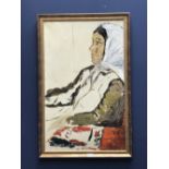 JANET LLEWELLYN modern oil impasto on canvas 'Seated Woman' 80 x 50 cm framed