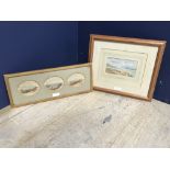 W Clarkson Stansfield RA watercolour 'Tranquil Coastal Scene' & a set of 3 oval watercolours in