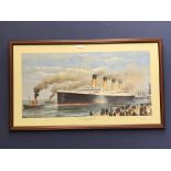 After S W FISHER modern colour print ' Titanic The Maiden Departure' signed in pencil on mount by