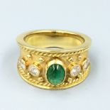 18ct Yellow gold emerald & diamond ring in the Bulgari style Size M