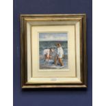 Studio framed oil painting of impressionist scene with '2 Children at the Seaside Looking for