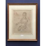 Early C20th drawing ' A Boy Kneeling' indistinctly signed middle right 33 x 26 cm framed