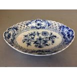 Meissen blue & white oval dish with pierced border 24cm L