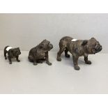 Set of 3 bronze cold painted Bulldogs smallest 5.5 cm largest 10.5 cm