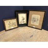Circle of George Cruickshank, pencil caracature portrait of ' A Gentleman ' & 2 others, various