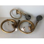 3 Vintage brass 'bulb' car horns (some worn)
