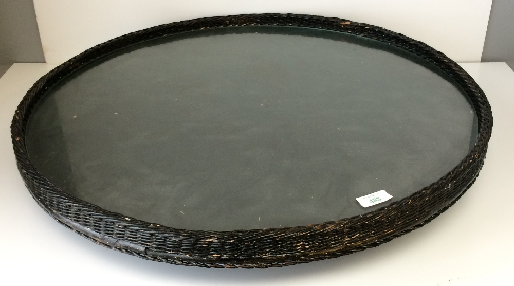 Large decorative lazy susan with black painted bamboo effect case with glass centre 61cm dia