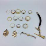 A number of gold rings 33g & other yellow metal objects