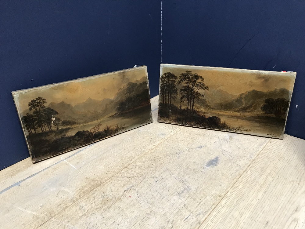 H Williams C19th oil on canvas, pair 'Lakeland Scenes' each signed lower right 20 x 40 cm unframed