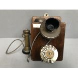 1910/20 Bakelite & brass telephone with a wooden wall mounted case (for restoration)