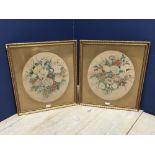 Pair Victorian oval floral watercolours 40 x 35 cm framed & glazed