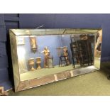 Large rectangular concave Art Deco mirror with a large central panel 180 x 80 cm surrounded by