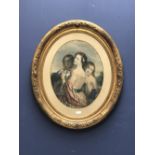 C19th Colour stipple engraving 3 young beauties 49 x 38cm framed in gilt frame