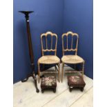 Pair of tapestry covered footstools & a William IV Torchiere & 2 bedroom chairs