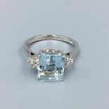 18ct White gold Art Deco style aquamarine & diamond ring approx 2.8 cts size L 1/2