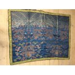 Silk Chinese hanging panel with dragons on a royal blue ground possibly 19th 127 x 154 cm