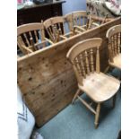 Set of 8 pine stick back chairs