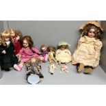 Collection of porcelain headed dolls including K & R Simon & Hal Big, S & C (Germany-5_ JDK (MNW) 87
