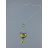 Silver & enamel Georg Jensen style pendant necklace