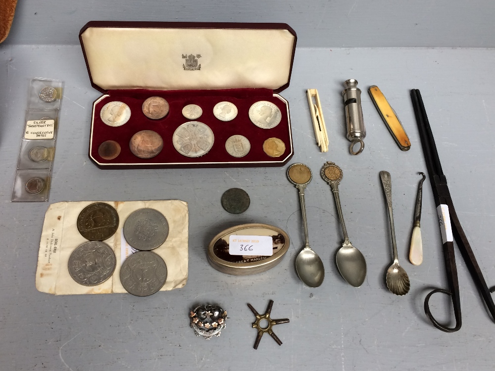 Qty of colletables including proof set of 1953 coins, ARP whistle, various coins, spoons, pen - Image 2 of 2