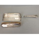 Silver handled crumb tray & silver backed clothes brush