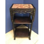 Rectangular hardwood Chinese stand with marble insert 42 x 31 x 78 cm