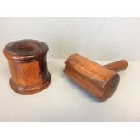 Treen lignum vitae lidded container & a lignm vitae sail makers mallet