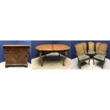 Good quality stereo cabinet, French style extending dining table with 6 chairs (including 2 carvers)