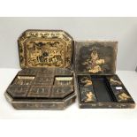 C19th Chinese lacquered games compendium monogrammed 'H' in need of restoration & lacquered box