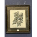 A Hogarth framed portrait of 'Medieval Figures seated at Apparatus' 26 x 22.5 cm